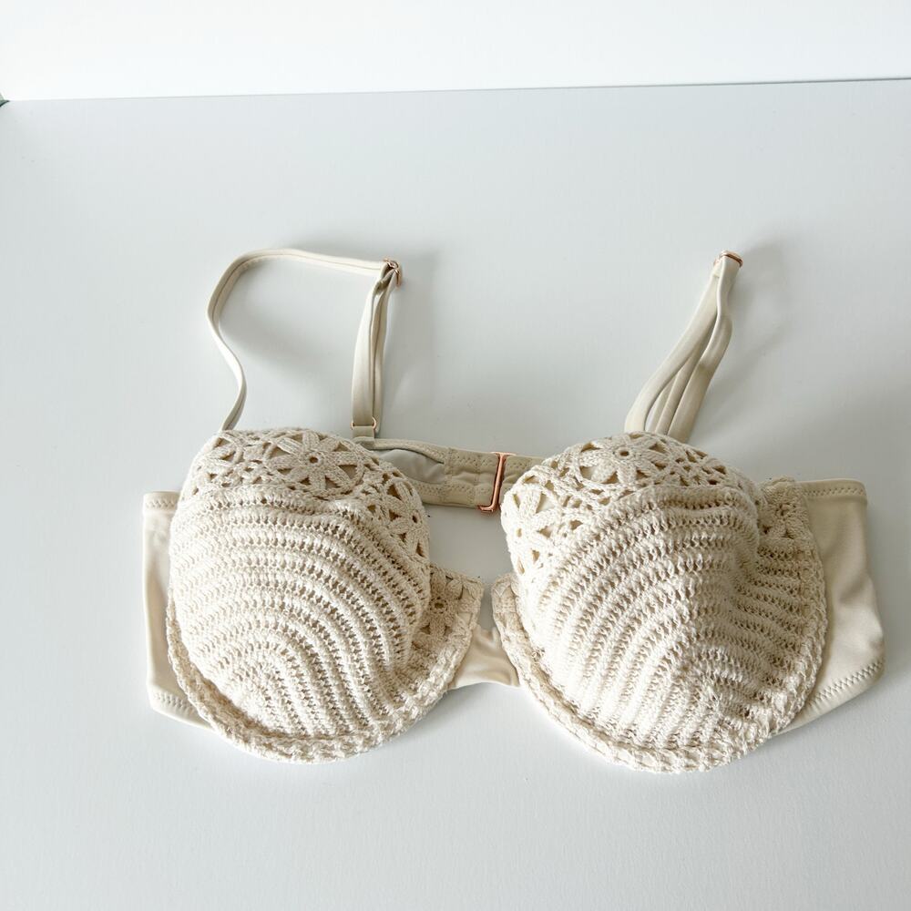 Shade & Shore Cream Crochet Festival Swim Top 34C